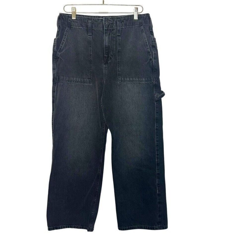 Free People We The Free Major Leagues Cargo Jeans Women 30 Vtg. Black Boho Denim
